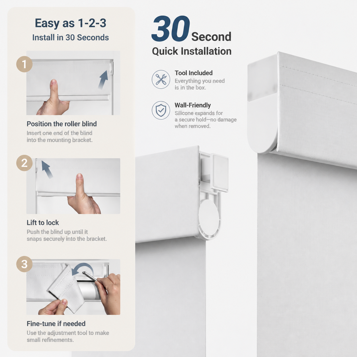 No-Drilling Cordless Roller Blind